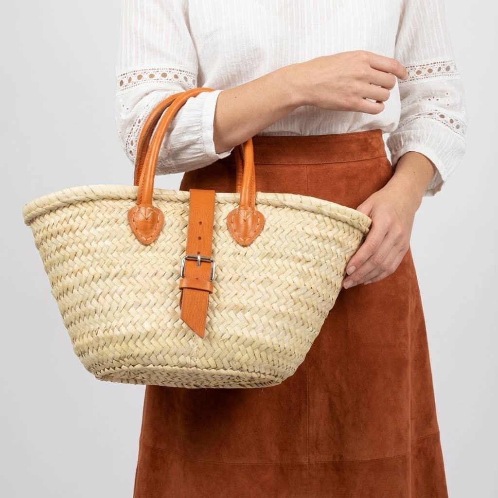 Melecraft - Mini French Market Basket Leather Buckle Straw Bag : Yellow.
