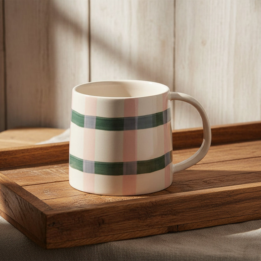 Pink/Teal Check Large Mug