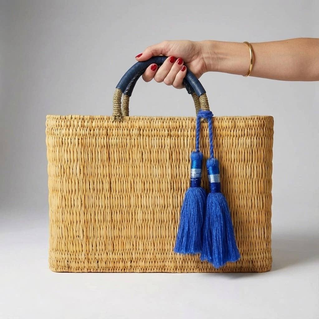 Melecraft - Bohemia Woven Reed Tote Bag with Orange Tassels: Orange.