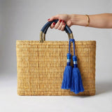 Melecraft - Bohemia Woven Reed Tote Bag with Orange Tassels: Green.