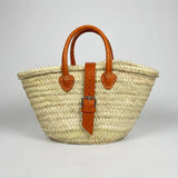 Melecraft - Mini French Market Basket Leather Buckle Straw Bag : Red.