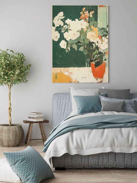 Vintage Green Vase Flowers Art Print A3