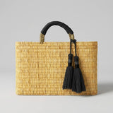 Melecraft - Bohemia Woven Reed Tote Bag with Orange Tassels: Green.