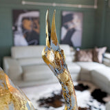 Gold Metal Standing Crane Head Up Sculpture