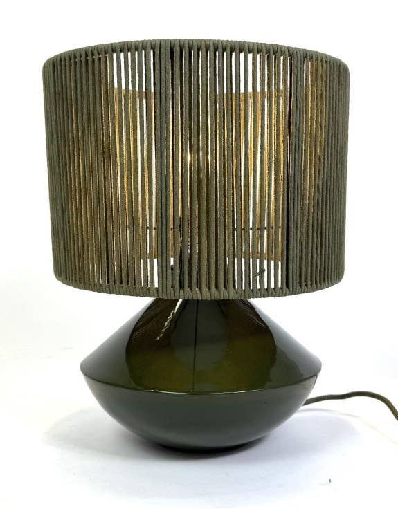 McGowan & Rutherford Ltd - Forest Green Table Lamp W/ Ribbed Corded Shade.