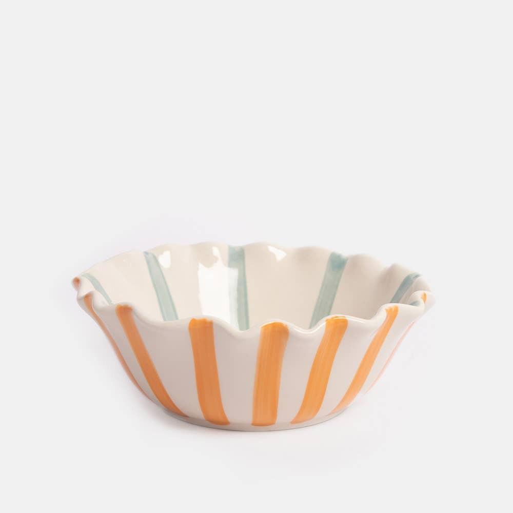 Orange/Blue Inside & Outside Stripe Frilly Bowl