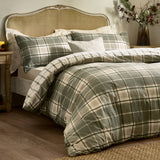 Riva Home - Braemar Check Brushed Cotton Duvet Cover Set Green/Natural: Green/Natural / Super King