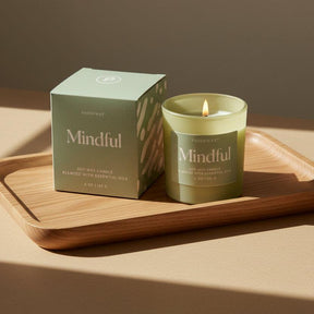 Paddywax Mindful candle and packaging on a white background