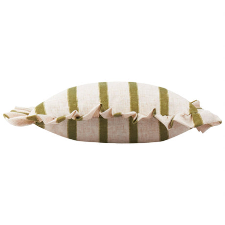 Riva Home - Connie Square Striped Ruffle Cushion Olive: Olive / Polyester Filled / 45 x 45cm.