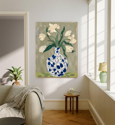 White Flower Vase Abstract Art Print A3