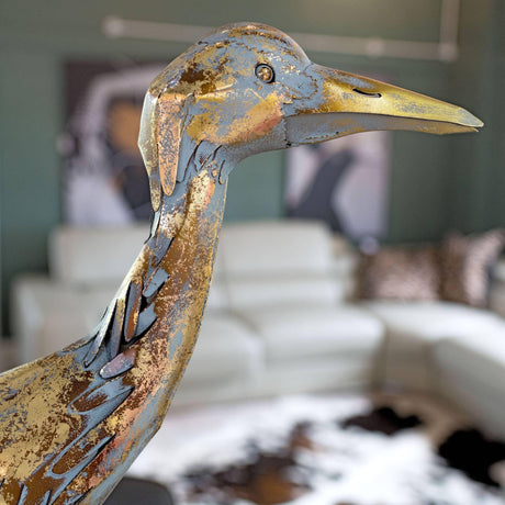 Gold Metal Crane Sculpture
