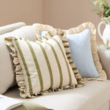 Riva Home - Connie Square Striped Ruffle Cushion Olive: Olive / Polyester Filled / 45 x 45cm.