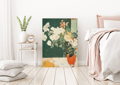Vintage Green Vase Flowers Art Print A3