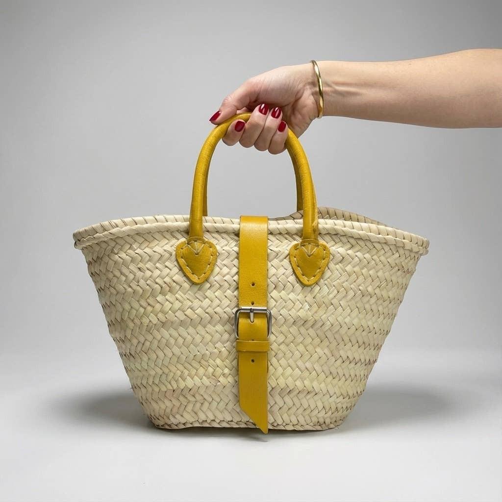Melecraft - Mini French Market Basket Leather Buckle Straw Bag : Red.