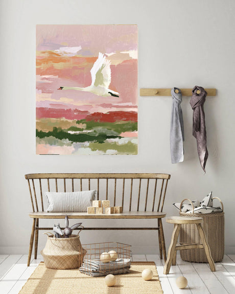 White Swan Pastel Landscape Art Print A3