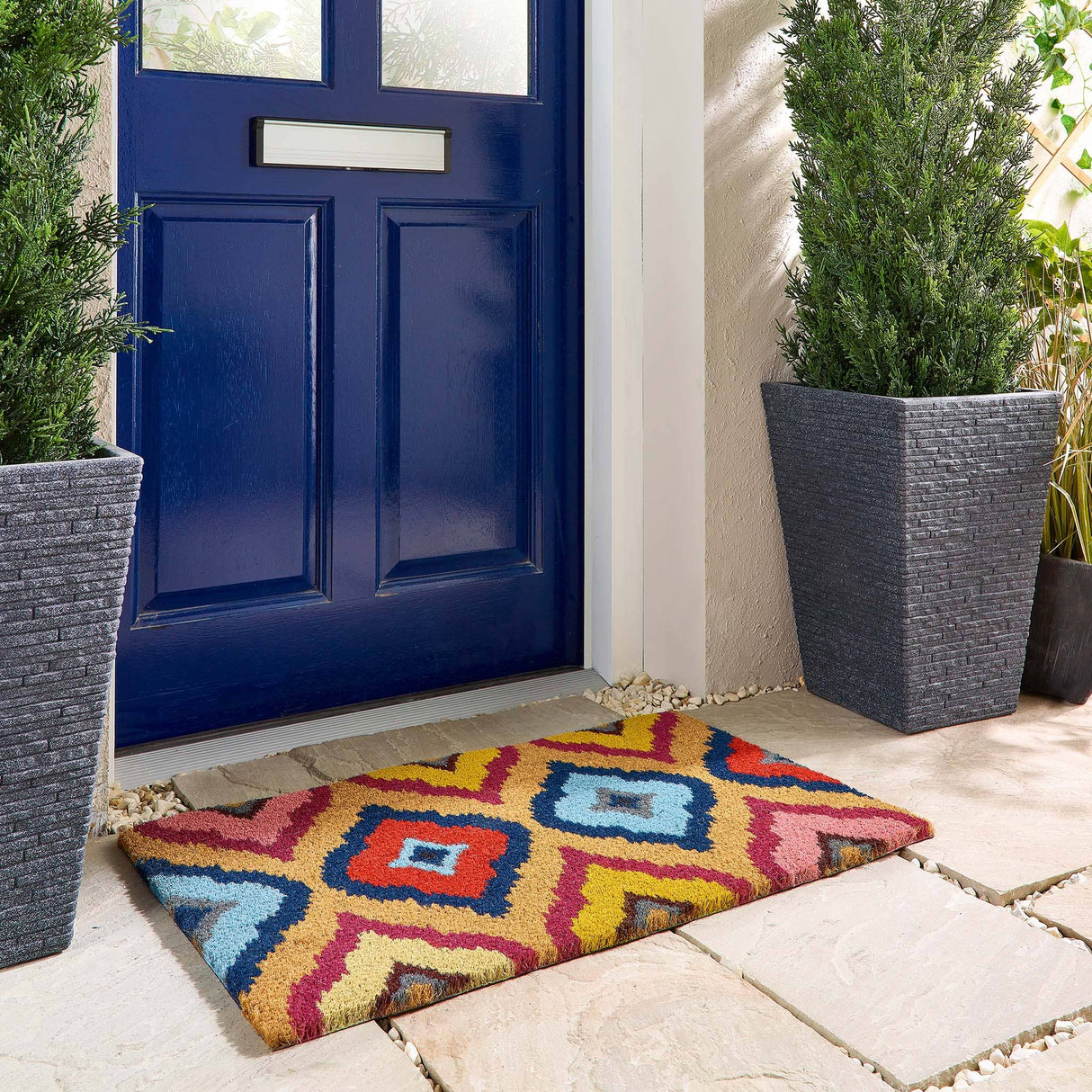 Phoenox Textiles - My Mat Printed Coir Bright Ikat Doormat: 045x075