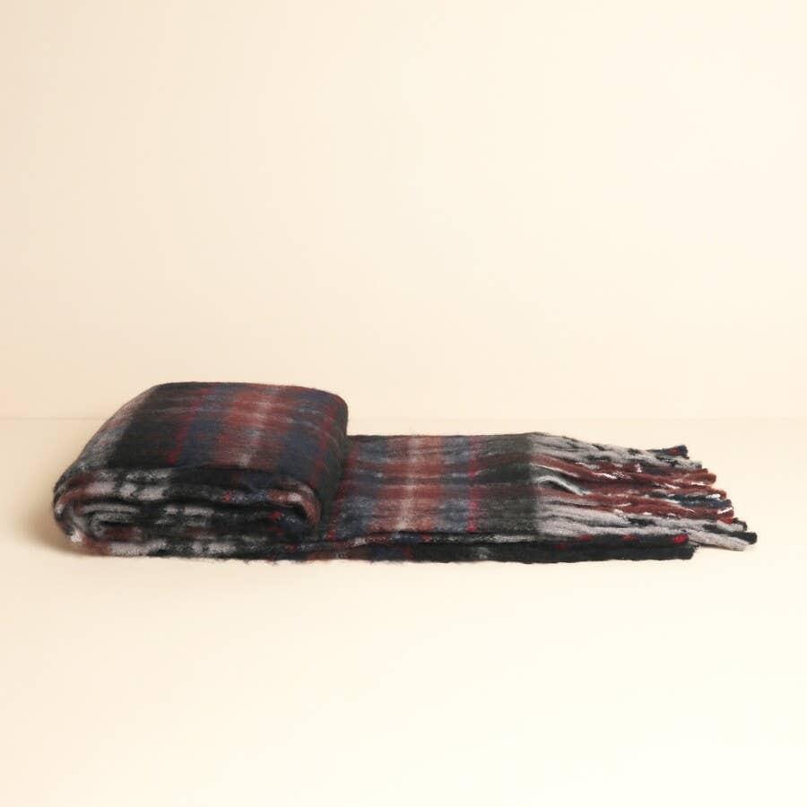 Lisa Angel - Burgundy and Grey Tartan Winter Scarf