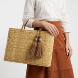 Melecraft - Bohemia Woven Reed Tote Bag with Orange Tassels: Orange.