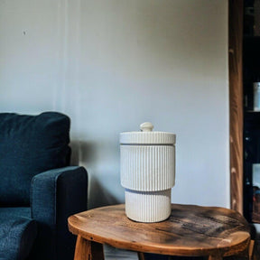 Cream Ribbed Lidded Jar - Persora