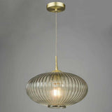 Edmond 1 Light Pendant Smoked Glass Antique Brass Detail.
