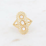 Golden amber ring with 3 white pearls - Persora