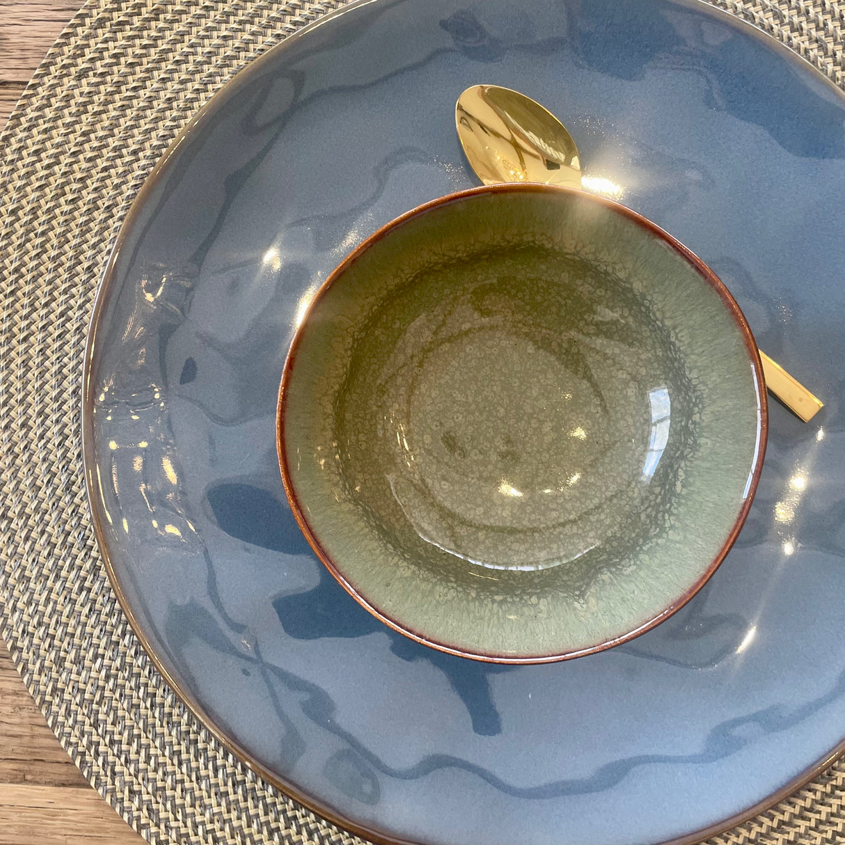 Dark Blue Glazed Stoneware Dinner Plate.