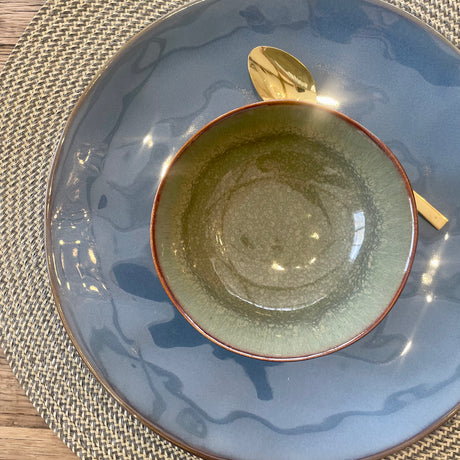Dark Blue Glazed Stoneware Dinner Plate.