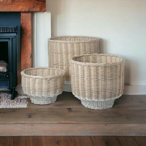 Medium Natural Wicker and Dipped White Basket.