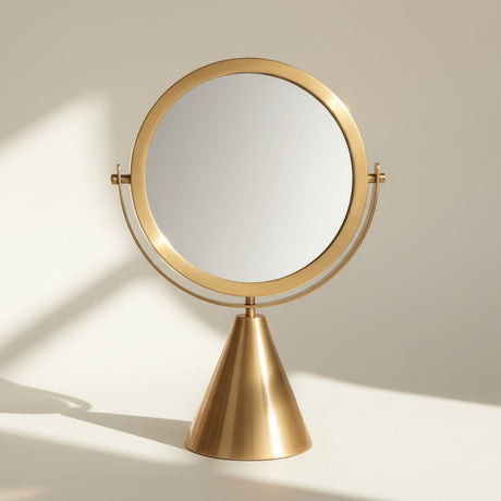 Modernist Double Sided Mirror in Antiqued Brass Finish.