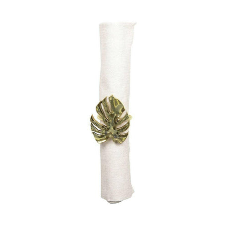 Set of Four Gold Palm Leaf Napkin Rings.