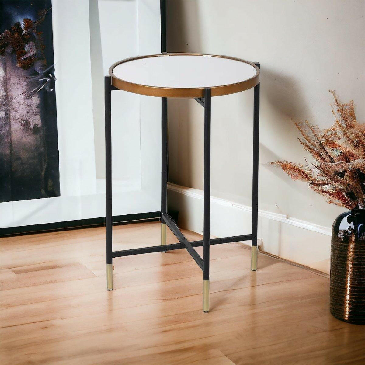 Tall Mirror Topped Side Table.