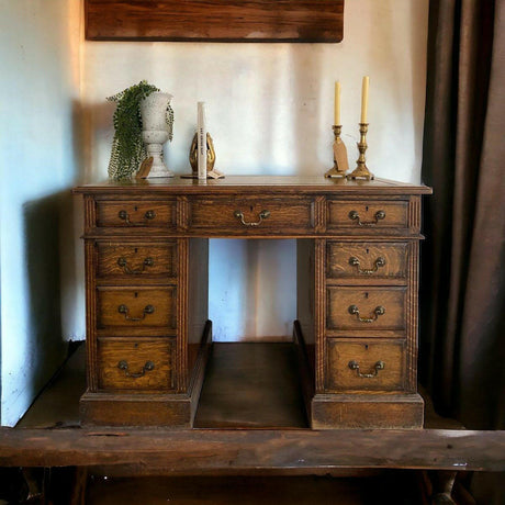 Victorian Oak Twin Pedastal Desk.